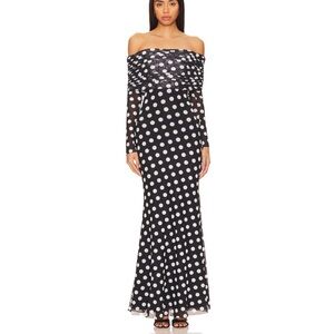 Thelma Polka Dot Off-Shoulder Maxi Dress